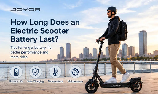 JOYOR electric scooter rider with battery life, charging, temperature and maintenance tips