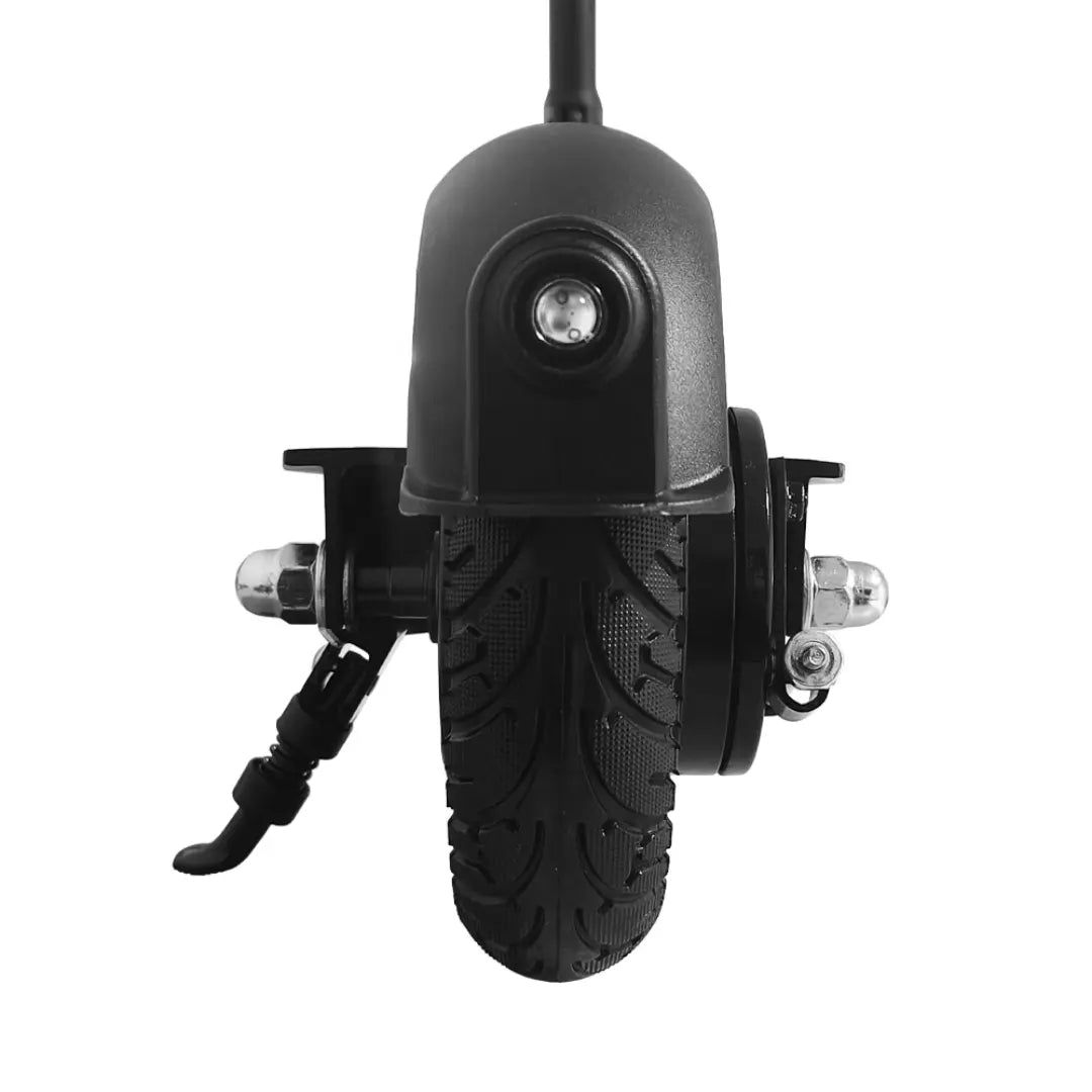 JOYOR F5 scooter rear solid tire and drum brake detail view