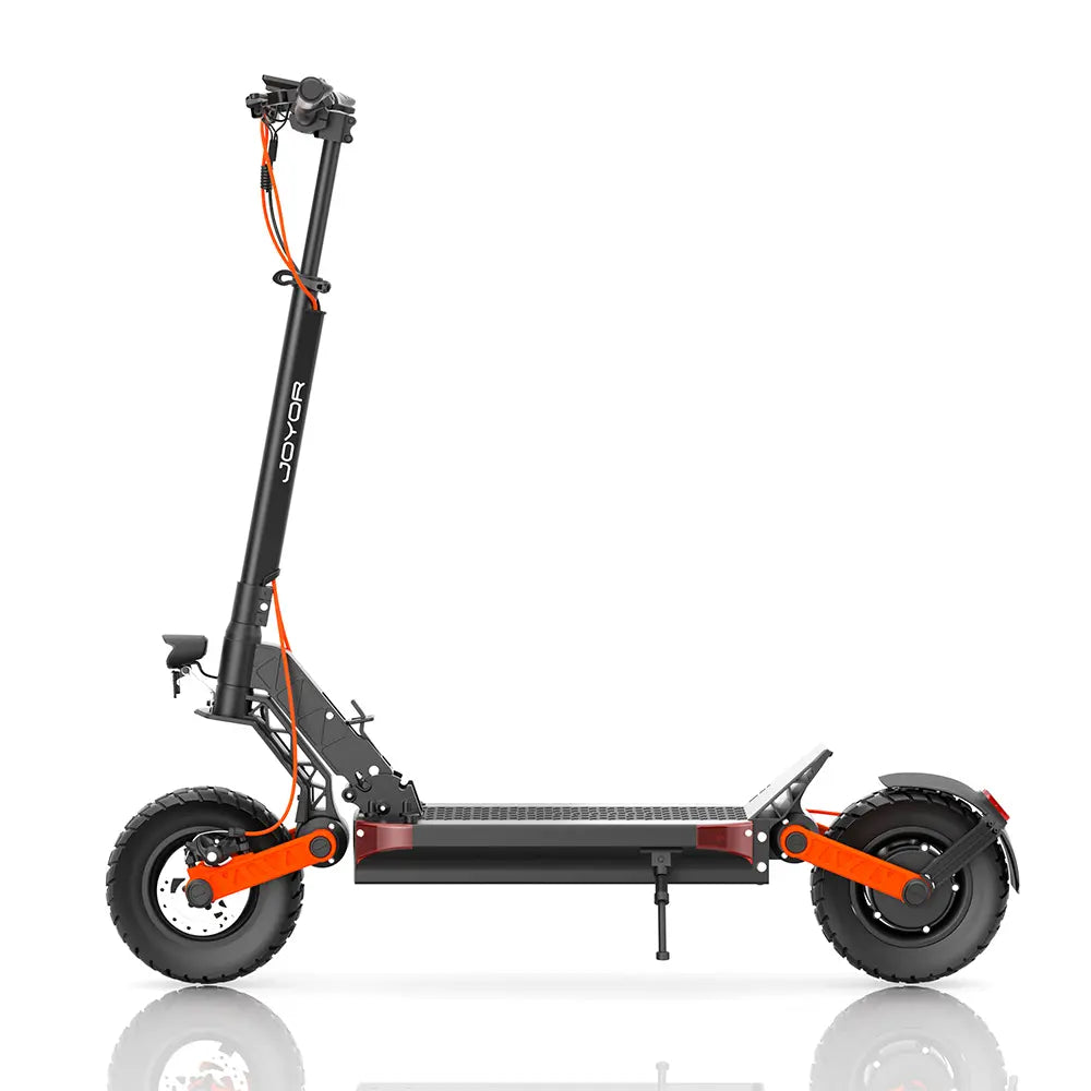JOYOR S8 e-scooter side view, highlighting compact build for easy storage