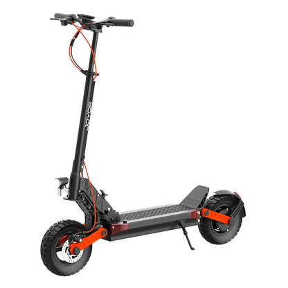 JOYOR S8 electric scooter rear view, dual disc brakes and rear suspension