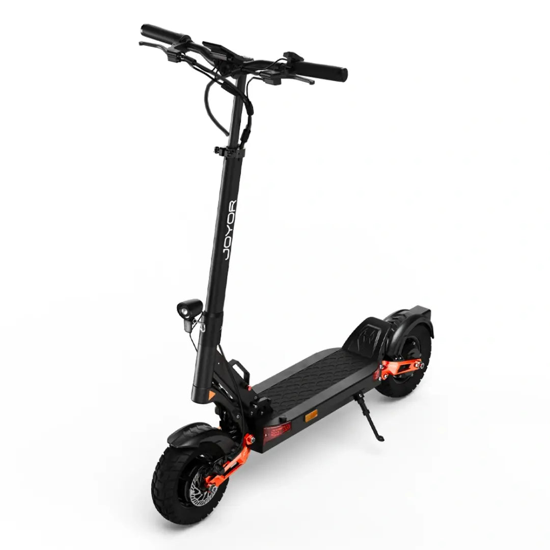 JOYOR T10 electric scooter front side view, 10-inch off-road tires