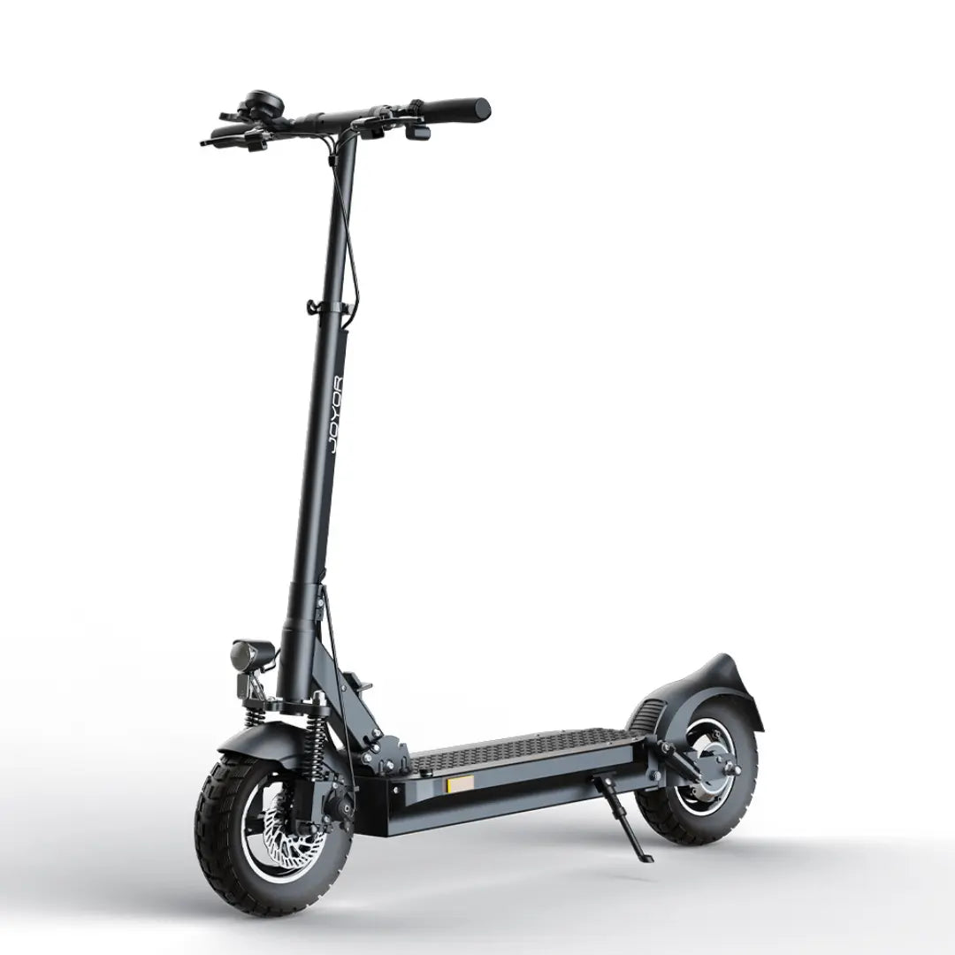 JOYOR Y8-S electric scooter front side view with front and rear disc brakes