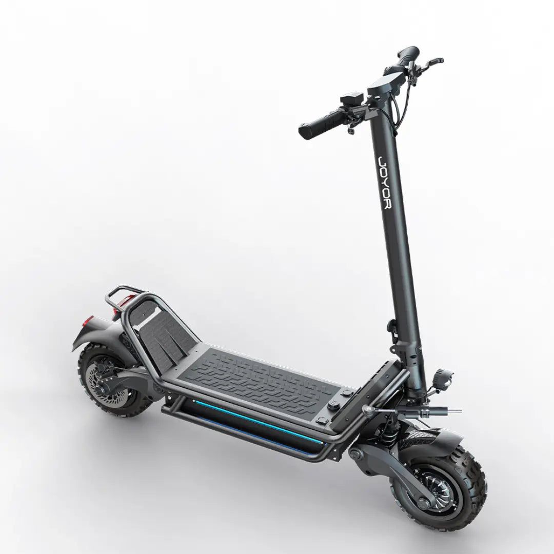 JOYOR E6-S scooter rear view, full suspension system