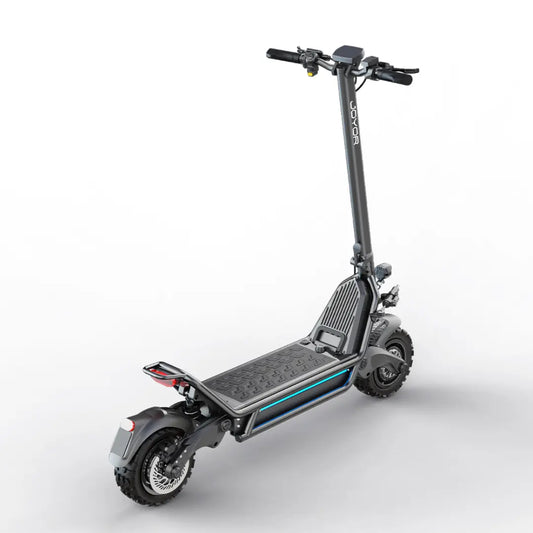 JOYOR E6-S e-scooter rear side view, heavy-duty foldable frame