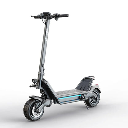 JOYOR E6-S electric scooter front side view, dual hydraulic brakes
