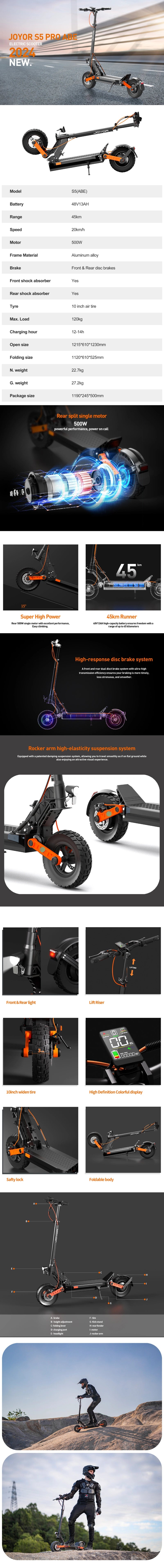 JOYOR S5 ABE e-scooter features and technical specs infographic