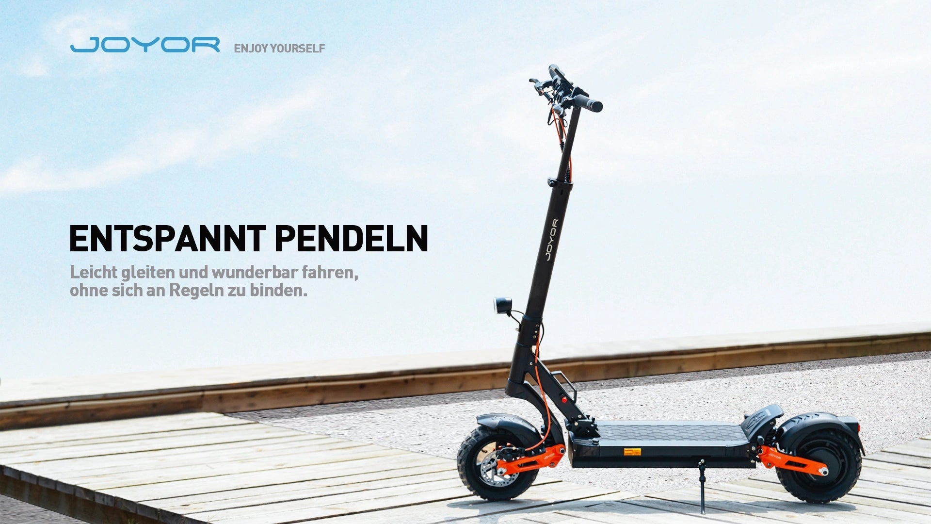 JOYOR T6E ABE electric scooter product banner with German text Entspannt Pendeln relaxed commuting headline